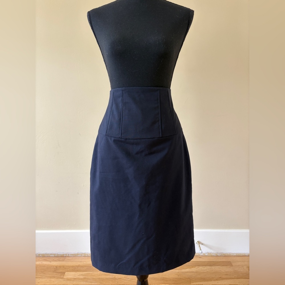 Walter by Walter Baker Navy Wool Ribcage Pencil Skirt
